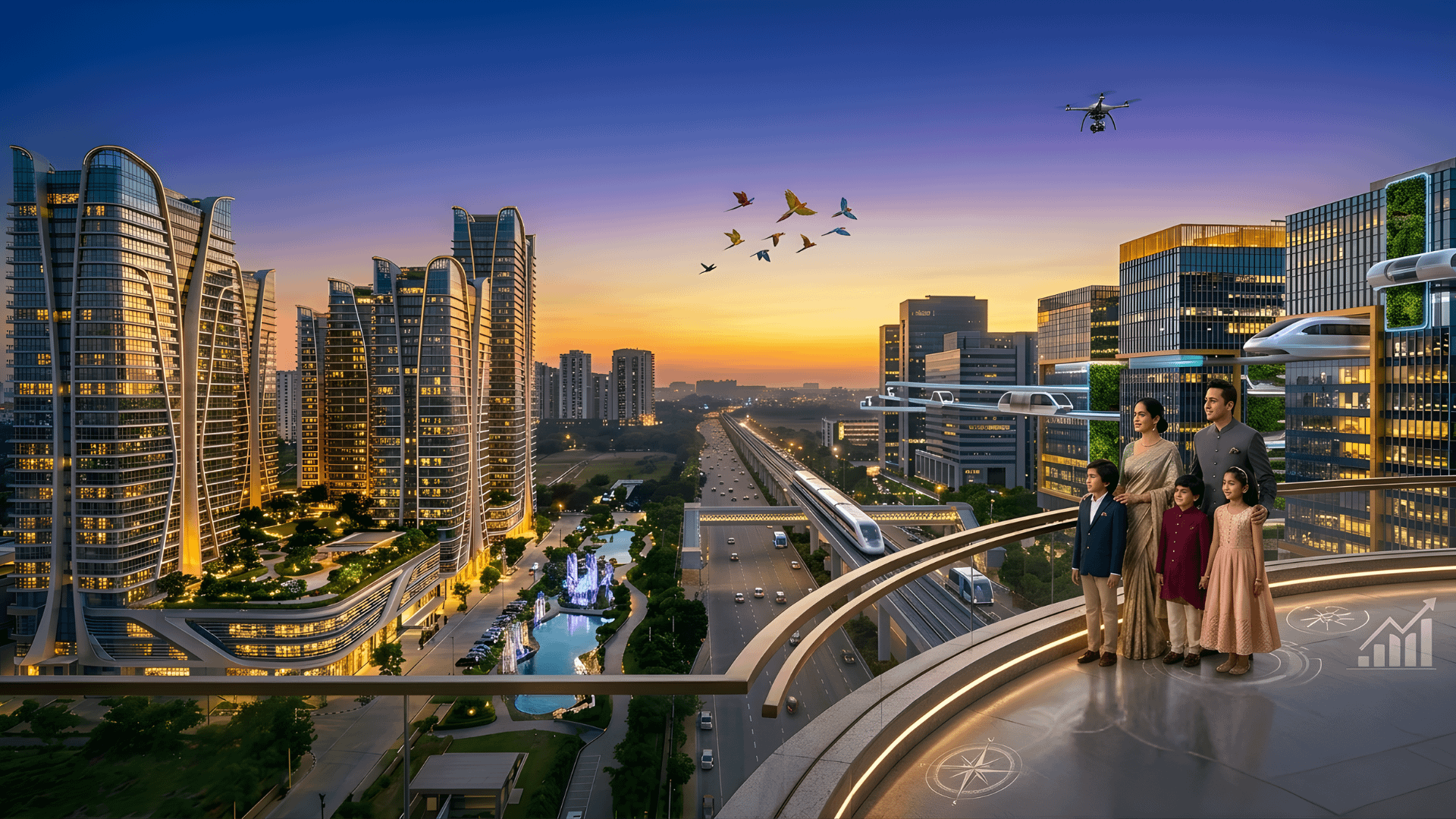 Buy or invest in Delhi NCR real estate in 2026 modern skyline and smart city development