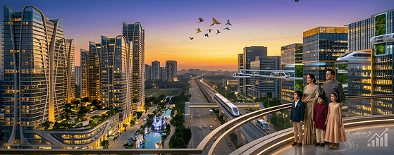 Buy or invest in Delhi NCR real estate in 2026 modern skyline and smart city development